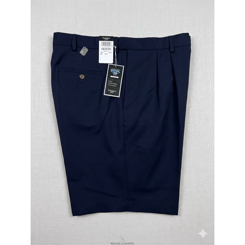 Haggar Cool 18 Performance Pleated Shorts Navy Blue 42W NWT